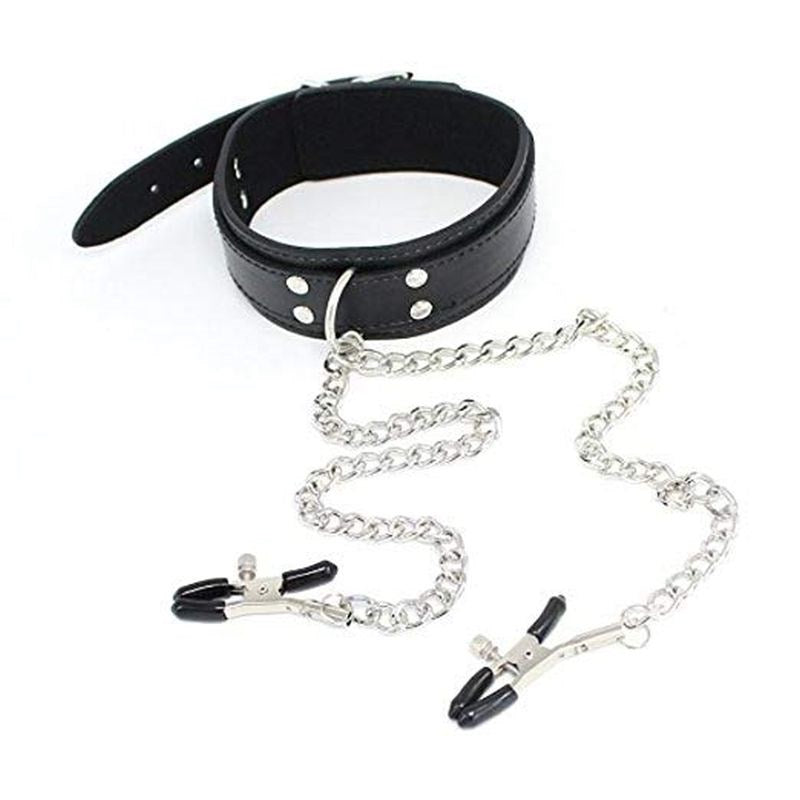 KinkCraft Slave Collar Leather and Nipple Clamps - - Collars And Cuffs