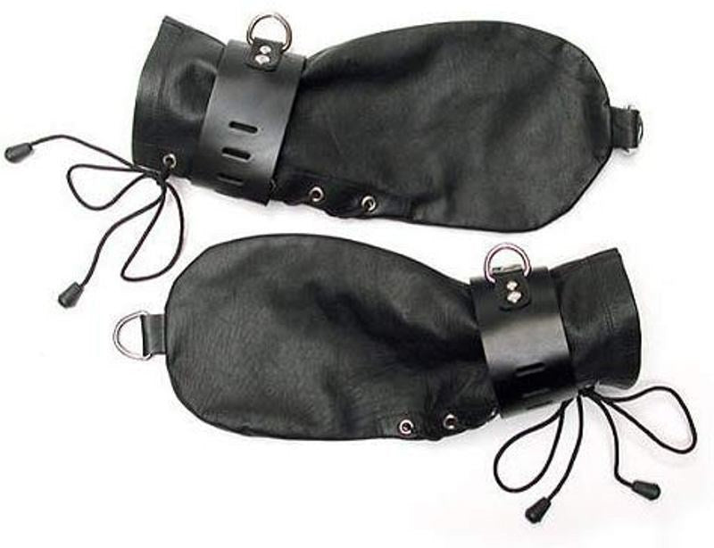 KinkLab Leather Bondage Mittens - - Cuffs And Restraints