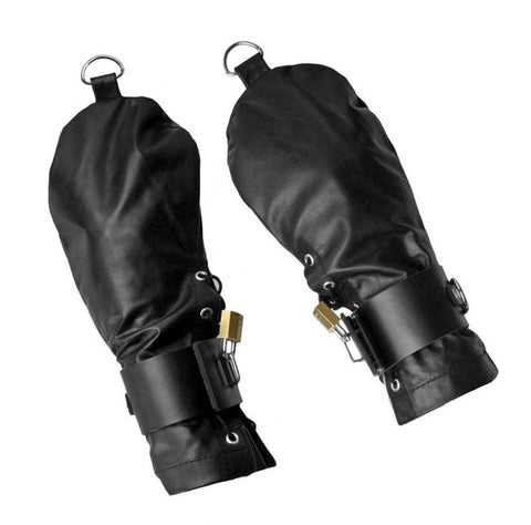 Lace Up Leather Mitts with Wrist Cuffs by BDStyle - Cuffs and Restraints