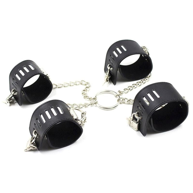 Leather Master Ankle & Wrist Cuffs With Chain - - Cuffs And Restraints