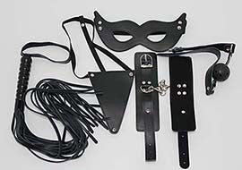 Leather Masters Set Mask G-String Gag And Cuffs - Bondage Kits