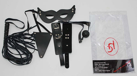 Leather Masters Set Mask G-String Gag And Cuffs - Bondage Kits