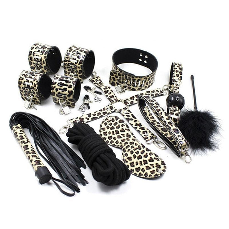 Leopard Print 10 Piece Bondage Kit - - Bondage Kits