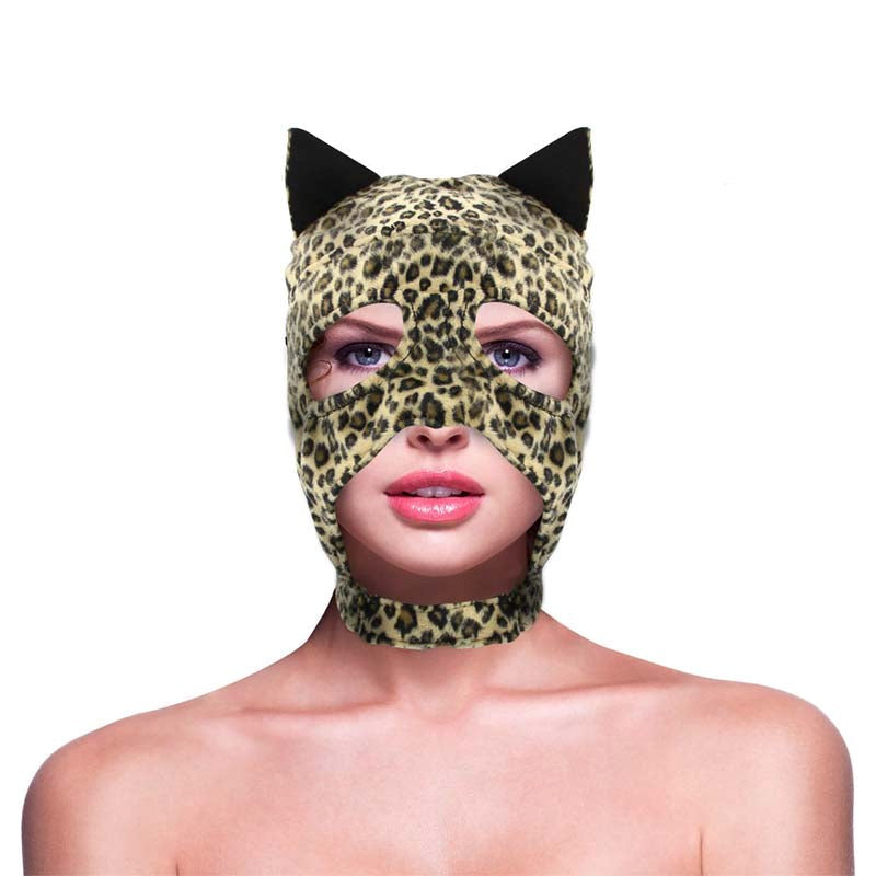 Leopard Print Fetish Hood - - Bondage Hoods