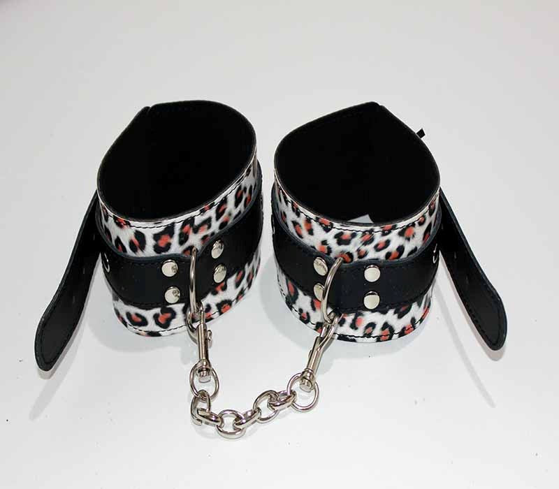 Leopard Print Leather Ankle Restraints - - Collars And Cuffs