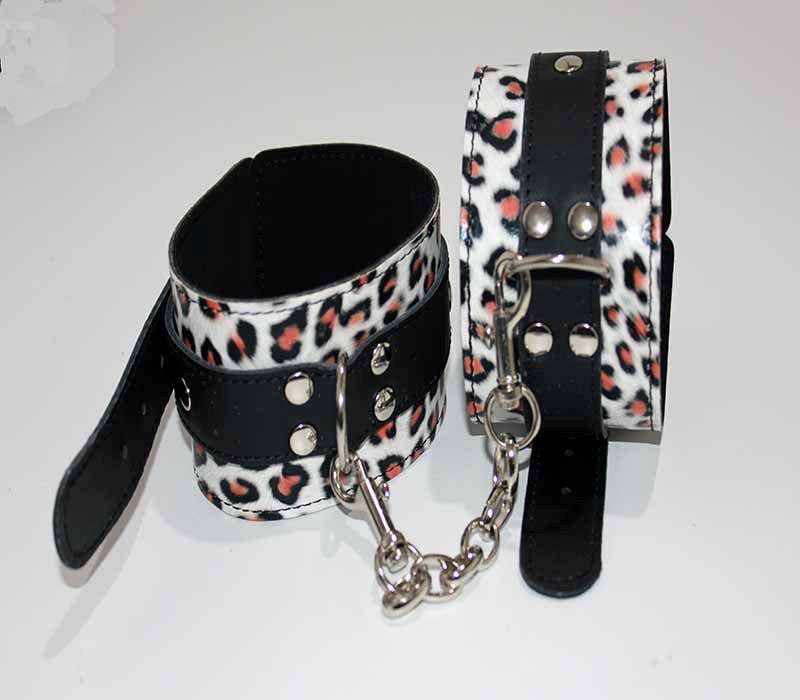 Leopard Print Leather Ankle Restraints - - Collars And Cuffs