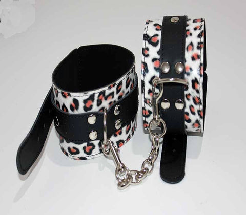 Leopard Print Leather Ankle Restraints by Hell's Couture - Cuffs and Restraints