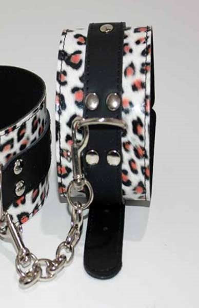 Leopard Print Leather Ankle Restraints - - Collars And Cuffs