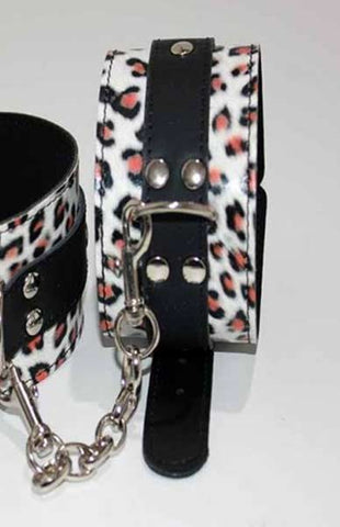Leopard Print Leather Ankle Restraints by Hell's Couture - Cuffs and Restraints