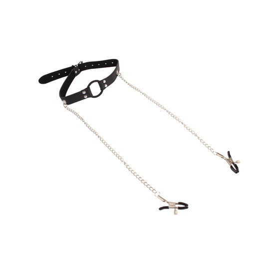 Breathable O-ring Gag with Nipple Clamps by Chisa - Bondage Gags and Bits