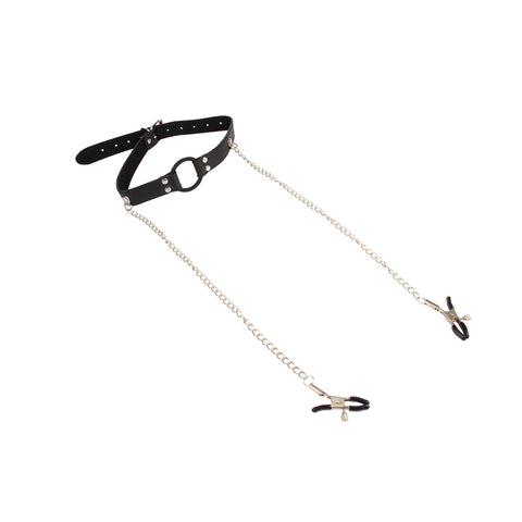 Breathable O-ring Gag with Nipple Clamps by Chisa - Bondage Gags and Bits