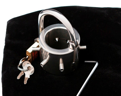 Locking Spiked Ball Splitter by Hell's Couture - Steel Sex Toys