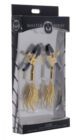 Adjustable Nipple Clamps With Gold Spikes by XR Brands - Nipple and Clit Clamps