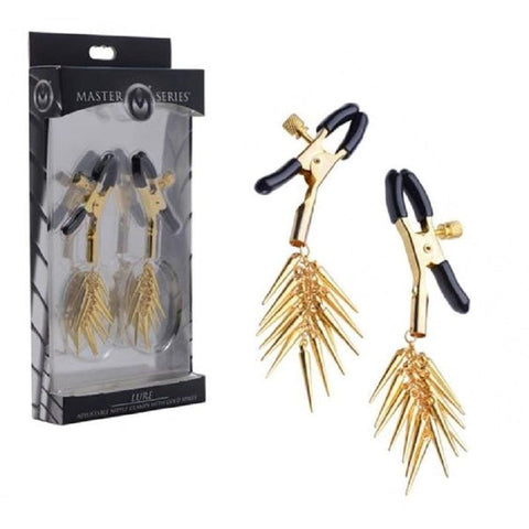 Adjustable Nipple Clamps With Gold Spikes by XR Brands - Nipple and Clit Clamps