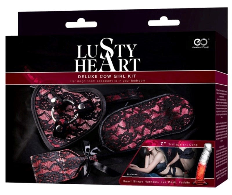 Lusty Heart Deluxe Cow Girl Kit Red with Transparent Dong - - Sex Kits