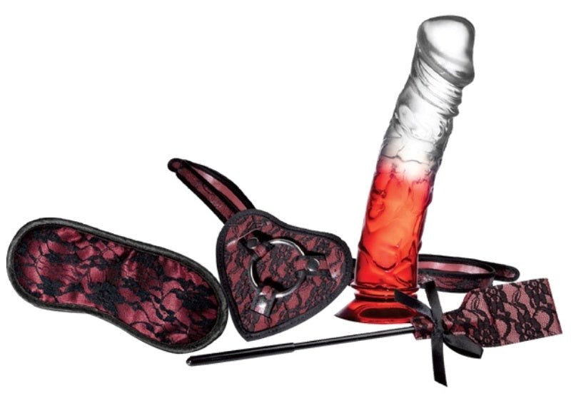 Lusty Heart Deluxe Cow Girl Kit Red with Transparent Dong - - Sex Kits