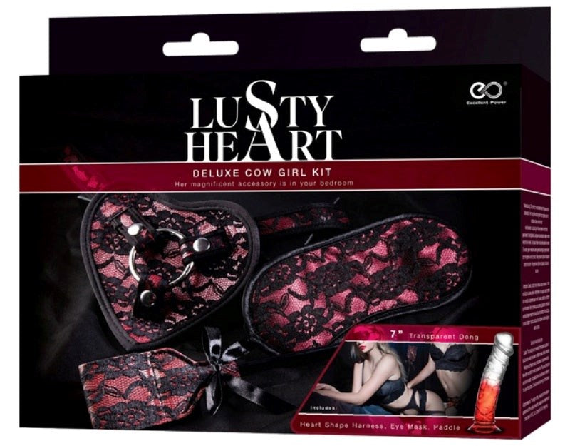 Lusty Heart Deluxe Cow Girl Red with Thick Transparent Dong - - Sex Kits