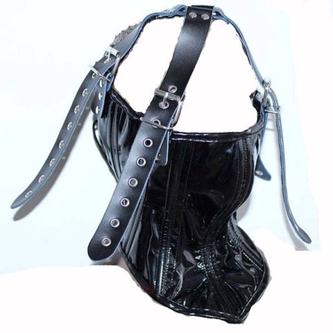 Neck PVC Corset with Head Harness Bondage Restraints - Cuffs and Restraints