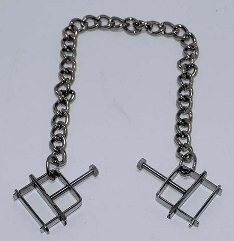 Nipple Press Clamps With Chain by Hell's Couture - Breast and Nipple Toys
