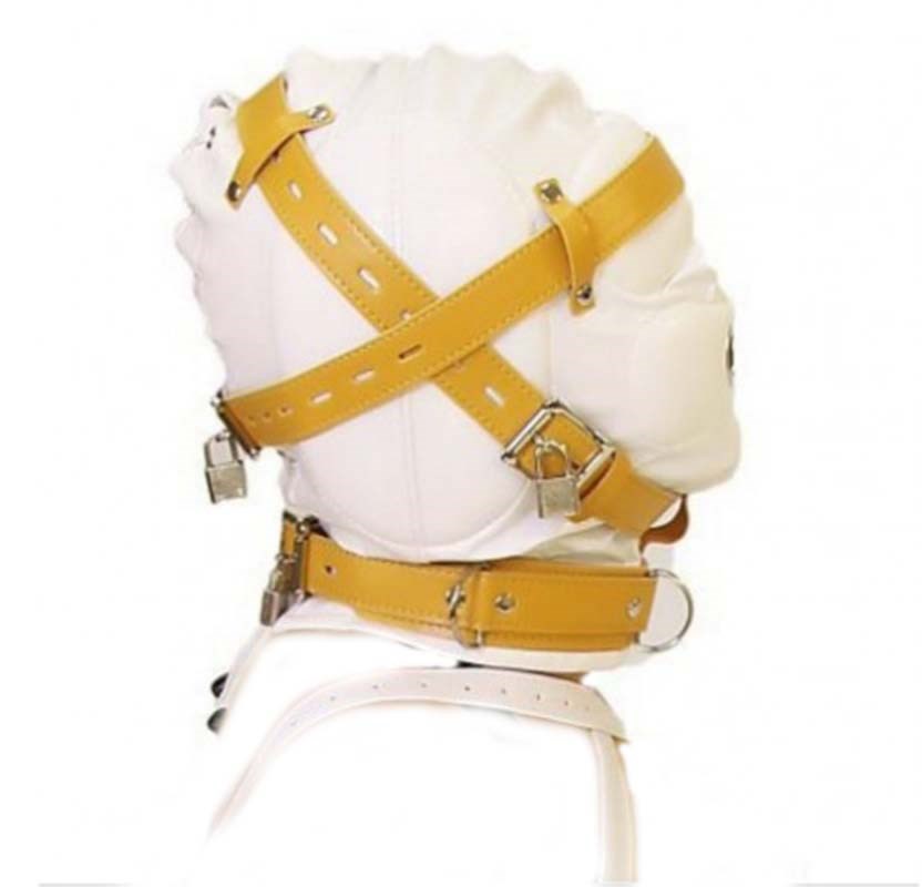 Obey Sir Sensory Deprivation Hood White Leather - - Bondage Hoods