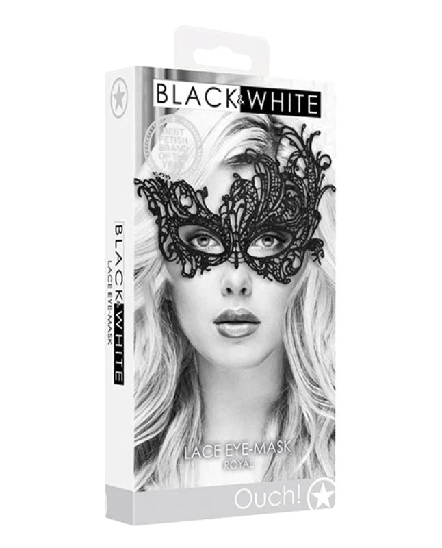 Ouch Black and White Lace Eye Mask Royal - - Fancy Dress Ups