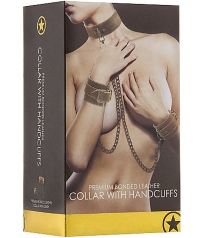 Ouch! Bondage Collar with Handcuffs by Shots Toys - Cuffs and Restraints