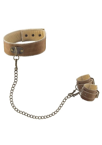 Ouch! Bondage Collar with Handcuffs by Shots Toys - Cuffs and Restraints