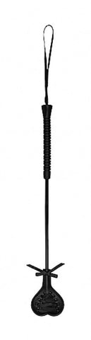 Ouch! Crop Black Heart with Black Lace by Shots Toys - Whips And Crops