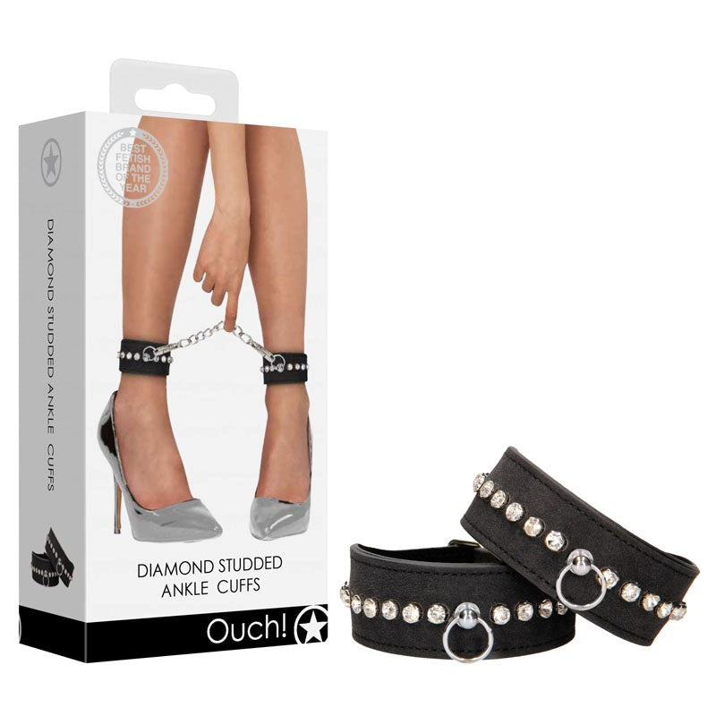 OUCH! Diamond Studded Ankle Cuffs - - Collars And Cuffs