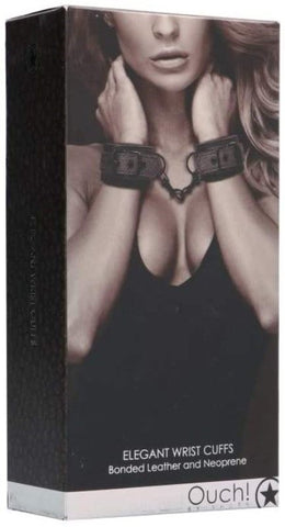 Ouch Elegant Wrist Cuffs Leather by Shots Toys - Cuffs and Restraints