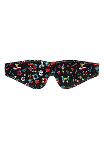 Ouch Printed Fetish Play Eye Mask Old School by Shots Toys - Masks And Blindfolds