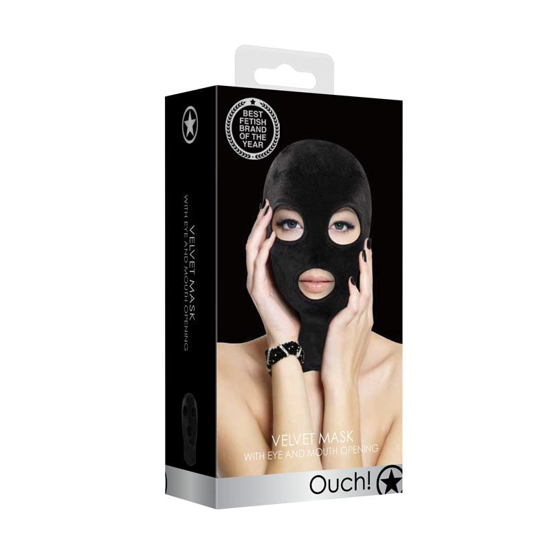 OUCH! Velvet & Velcro Mask with Open Eye and Mouth - - Masks And Blindfolds