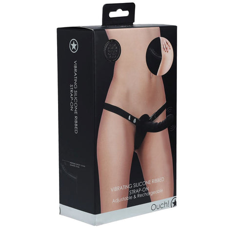 OUCH! Ribbed Silicone Vibrating Strap-On by Shots Toys - Strap On Sextoys