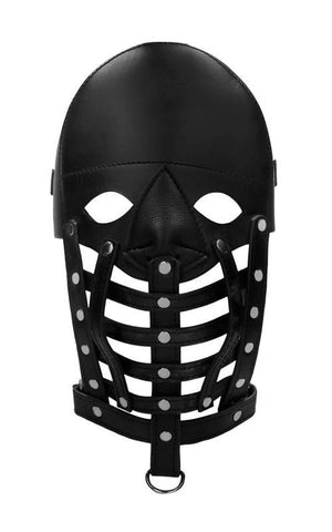 Pain Leather Male Mask Bondage Hood by Shots Toys - Bondage Hoods