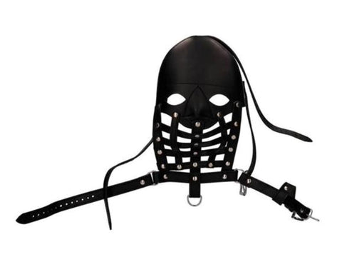 Pain Leather Male Mask Bondage Hood by Shots Toys - Bondage Hoods