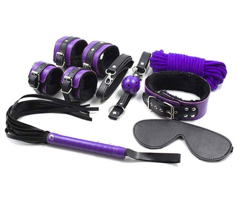 Purple and Black Fur Lined Bondage Kit by BDStyle - Bondage Kits