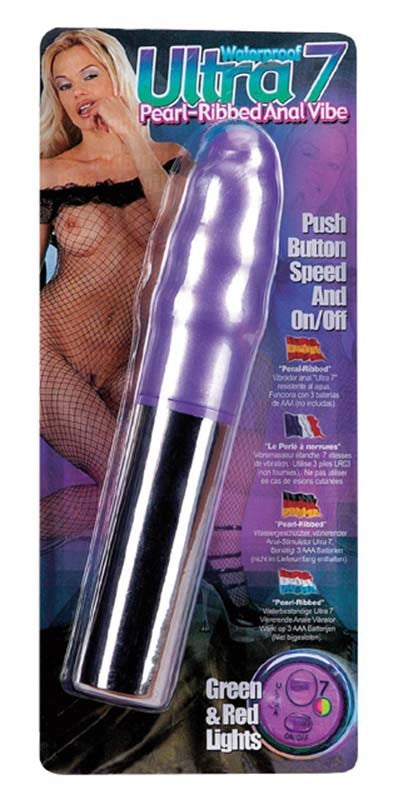 Purple Waterproof Ultra 7 Pearl Ribbed Massager - - Waterproof Vibrators