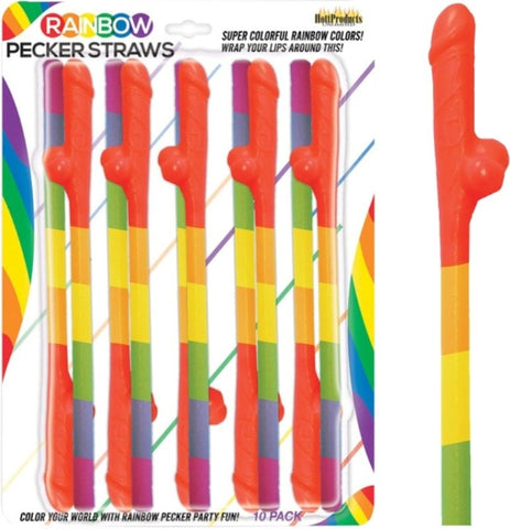 Rainbow Pecker Straws 10 Pack by Hott Products - Bachelorette and Bucks