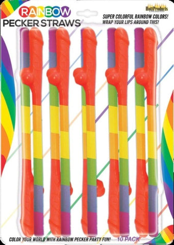 Rainbow Pecker Straws 10 Pack by Hott Products - Bachelorette and Bucks