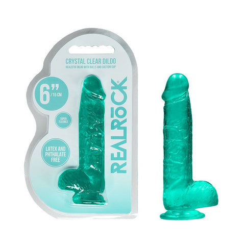 REALROCK 6'' Realistic Dildo With Balls Dong Turquoise - Realistic Dildos