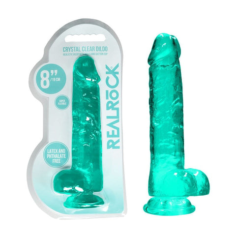 REALROCK 8'' Realistic Dildo With Balls Dong Turquoise - Realistic Dildos