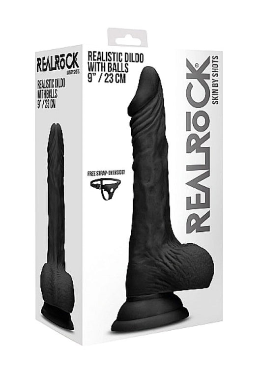 Realrock Skin Dildo with Balls Black - - Realistic Dildos