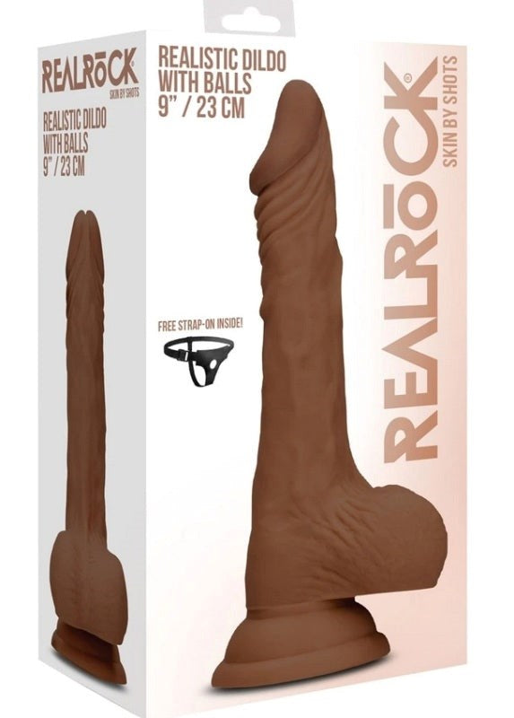 Realrock Skin Dildo with Balls Brown - - Realistic Dildos