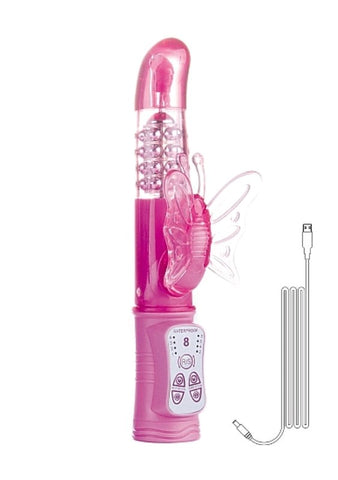 Rechargeable Silicone Butterfly Pink Rabbit Vibrator - Rabbit Vibrators