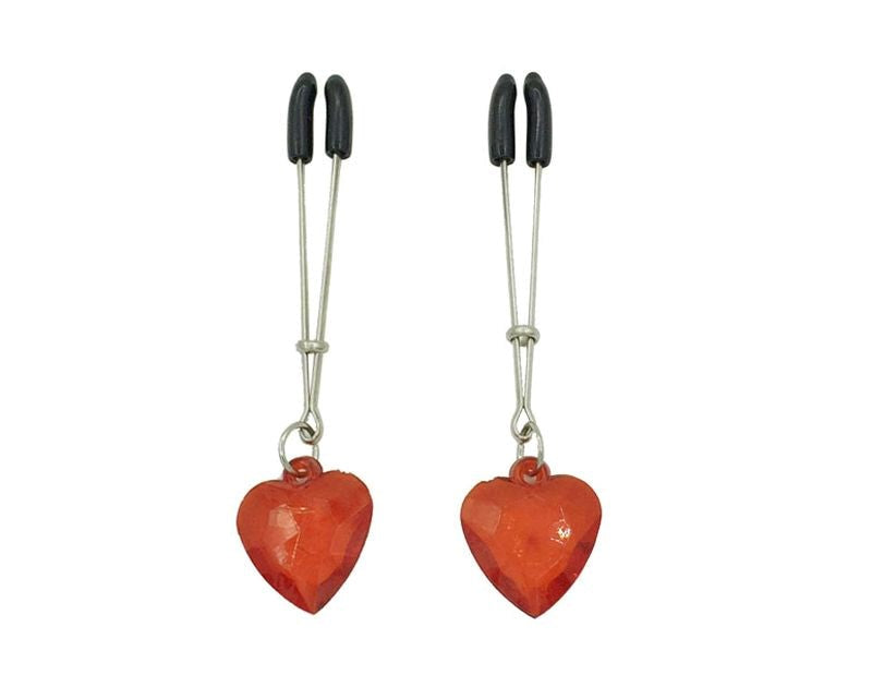 Red Heart Tweezer Nipple Clamps - - Nipple and Clit Clamps