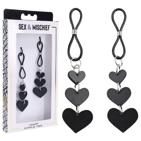 S&M Heart Leather Nipple Ties by Sportsheets - Nipple and Clit Clamps