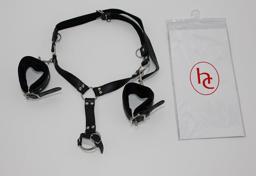 Self Bondage Lower Body Harness with Cock Ring and Wrist Cuffs - - Cuffs And Restraints