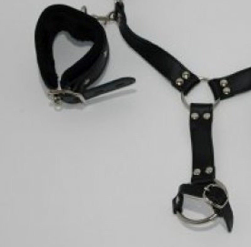 Self Bondage Lower Body Harness with Cock Ring and Wrist Cuffs - - Cuffs And Restraints