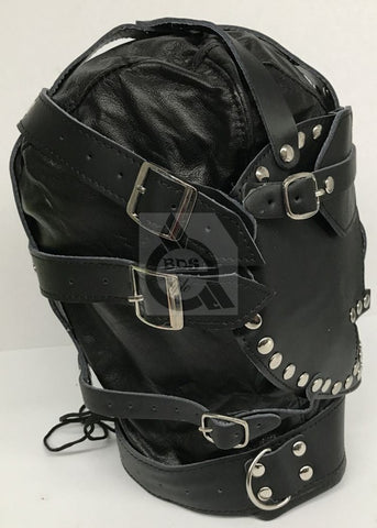 Sensory Deprivation Hood Studded Faux Leather by BDStyle - Bondage Hoods