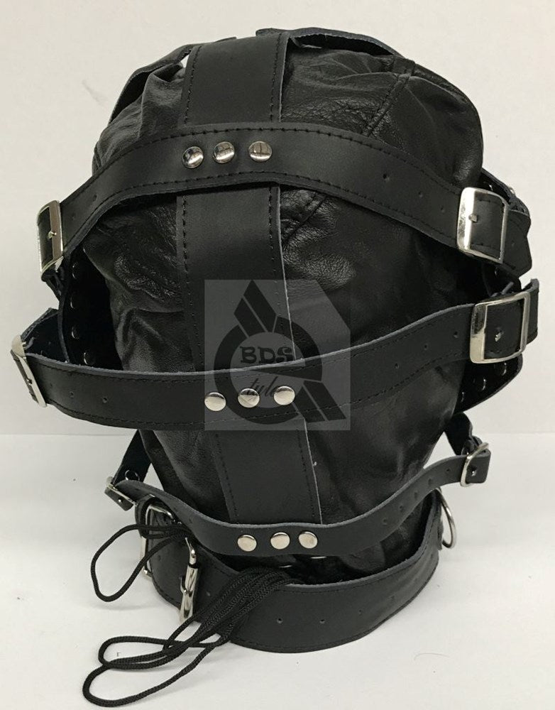 Sensory Deprivation Hood Studded Leather - - Bondage Hoods